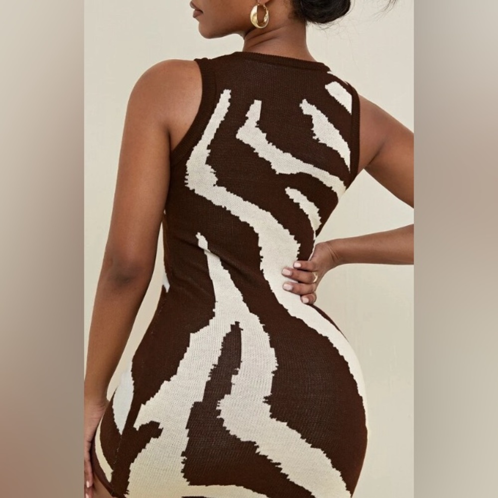 Chocolate Brown and White Zebra Mini Sweater dress - Picture 2 of 4